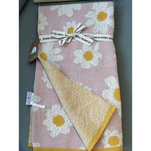 New MADE IN INDIA Cotton Knit Baby Blanket  Mustard Yellow Daisy Pink Fl…
